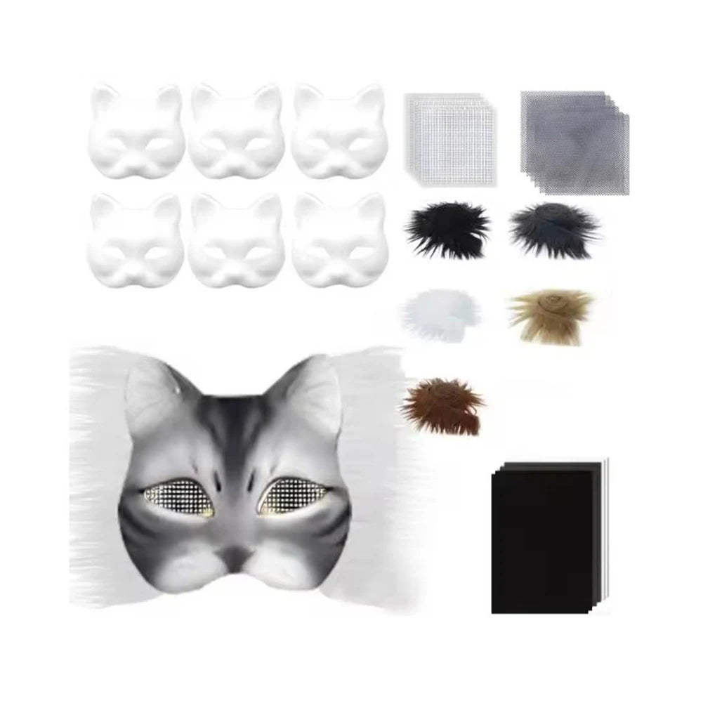 DIY Paper Therian Masks White Cat Masks Blank DIY Halloween Mask Animal Half Facemasks Masquerade Cosplay Party Christmas Gifts