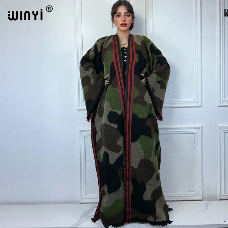 WINYI winter clothes women new Cashew print tassels Luxury Fur Loose OverCoat Thick Warm long down coat Europe cardigan jacket