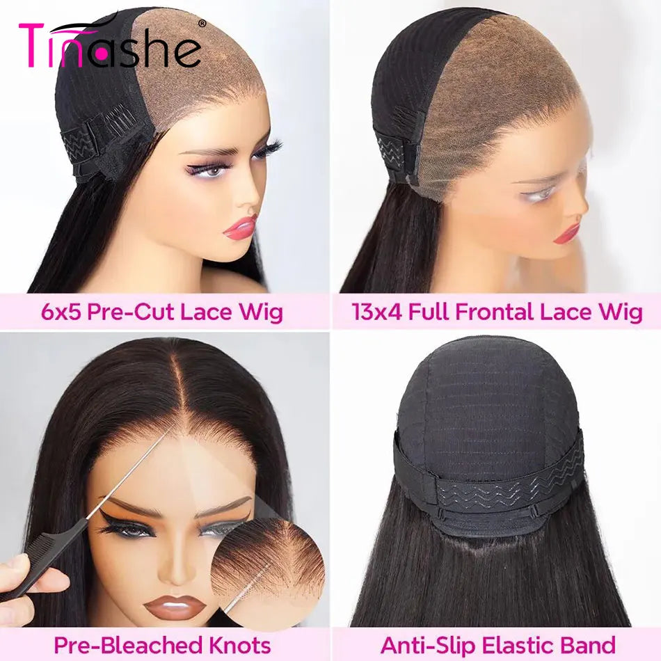 Tinashe Layered Wig Human Hair Pre Bleached Bone Straight Lace Frontal Wigs Ready To Go 200 Density 6x5 HD Lace Closure Wig