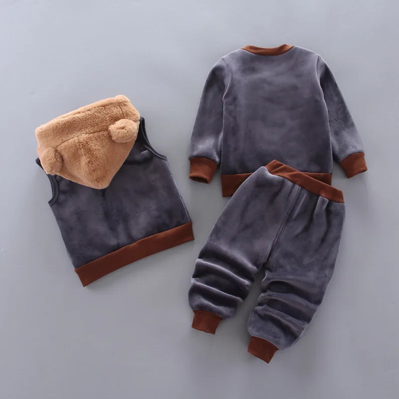 Warm Baby Girls Boys Homewear Autumn Cartoon Bear Fashion Flannel Clothes  Two-piece Set Kids Sleepwear Children Pajamas