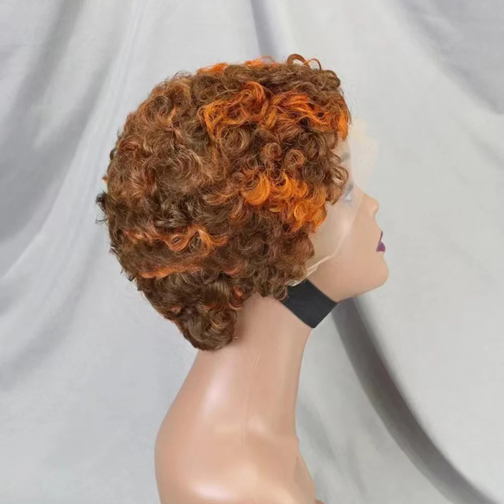 13x4 Lace Frontal Short Pixie Cut Curly Wave  Human Hair Wigs 180% Density 13x4 Lace Front Human Hair Wig for Black Women