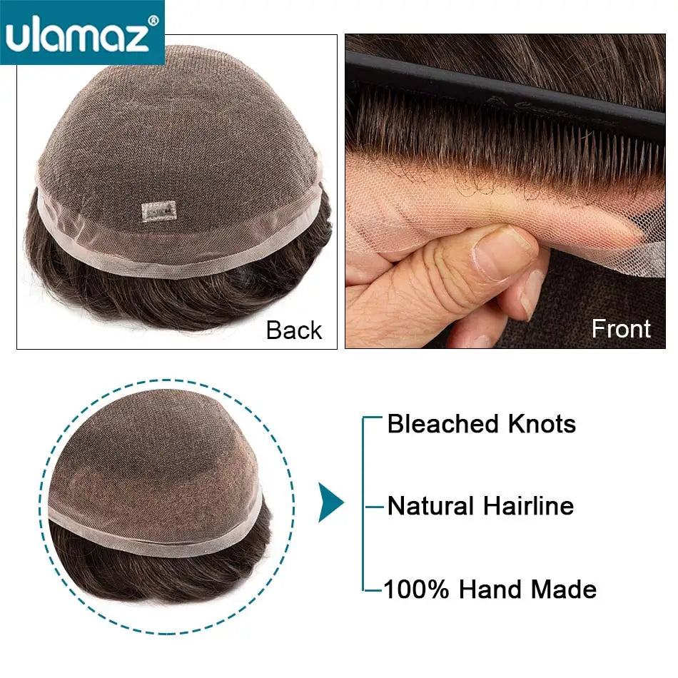 Male hair Prosthesis Full Lace Men's Wig Double Knots Man Wig Human Hair Toupee Breathable Hair System For Man Hair Prosthesis