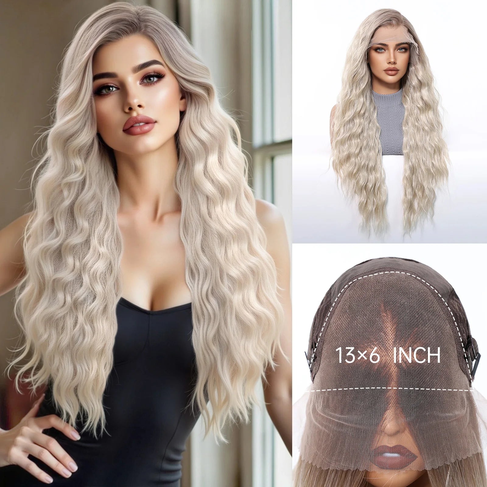 HENRY MARGU Brown Blonde Highlight Synthetic Wigs 13*6 Lace Front Long Wavy Fake Hair for Women Realistic Natural Wig Daily Use