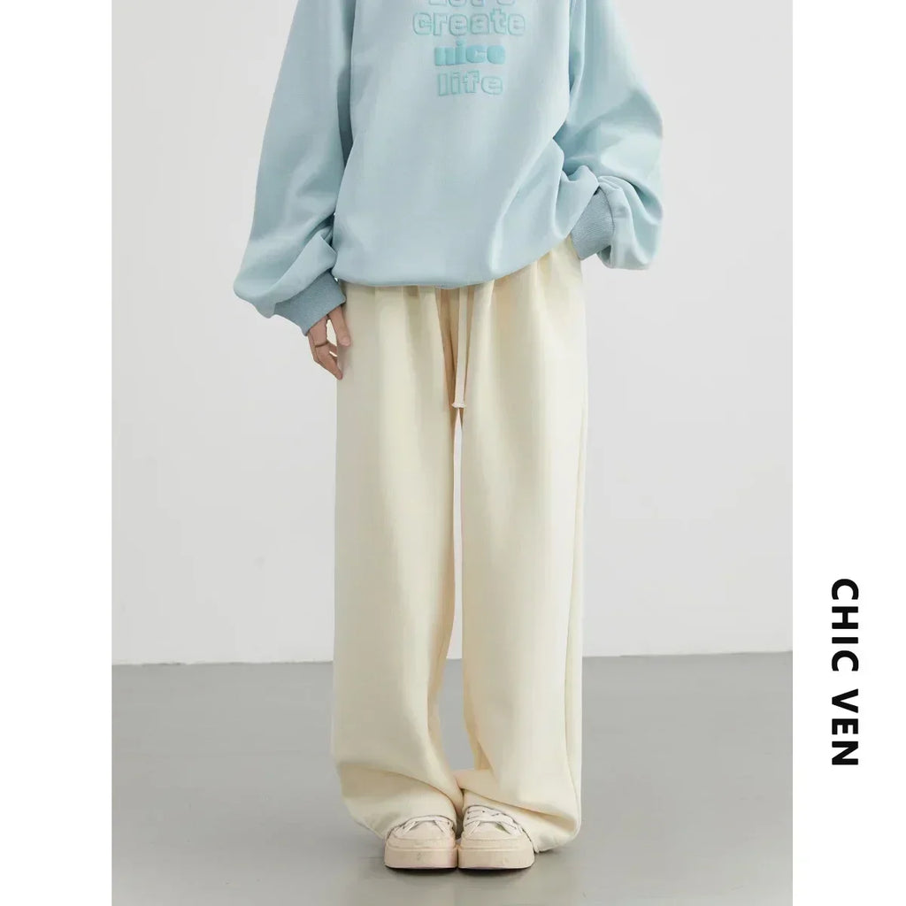 CHIC VEN Women's Pant Streetwear Solid Loose New Drawstring Sports Casual Trousers High Waisted Pants Autumn Winter 2026