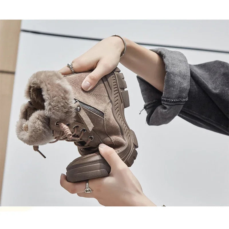 2026 Winter Shoes Women Snow Boots Thick Sole Warm Plush Cold Winter Shoes Genuine Leather Suede Women Ankle Boots