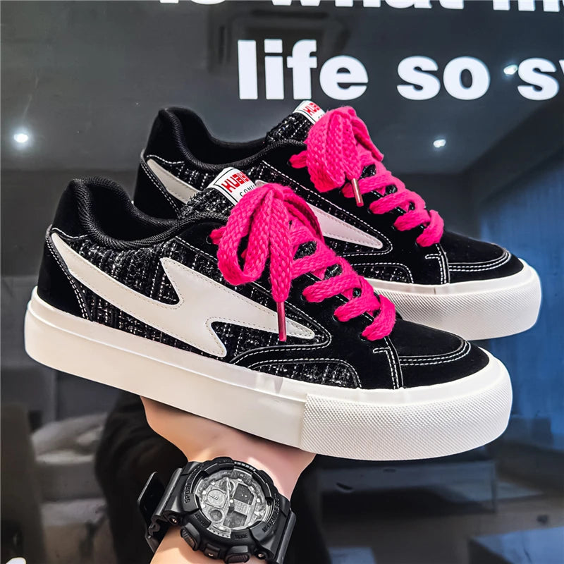 Unisex Denim Canvas Skateboard Shoes Fashion Streetwear Style Comfort Platform Lace Up Casual Sneakers For Men Women