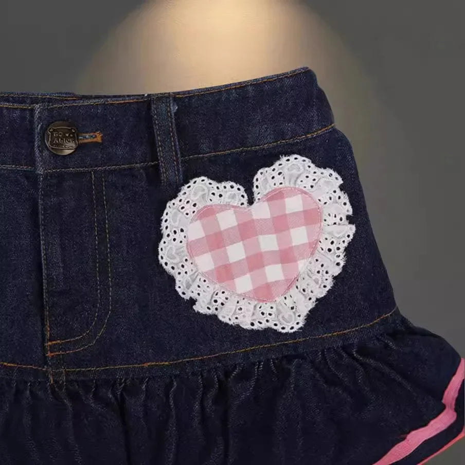 Cowboy Patchwork Mini Skirt Women 2025 New Style Summer  Sexy Pleated Denim Skirts
