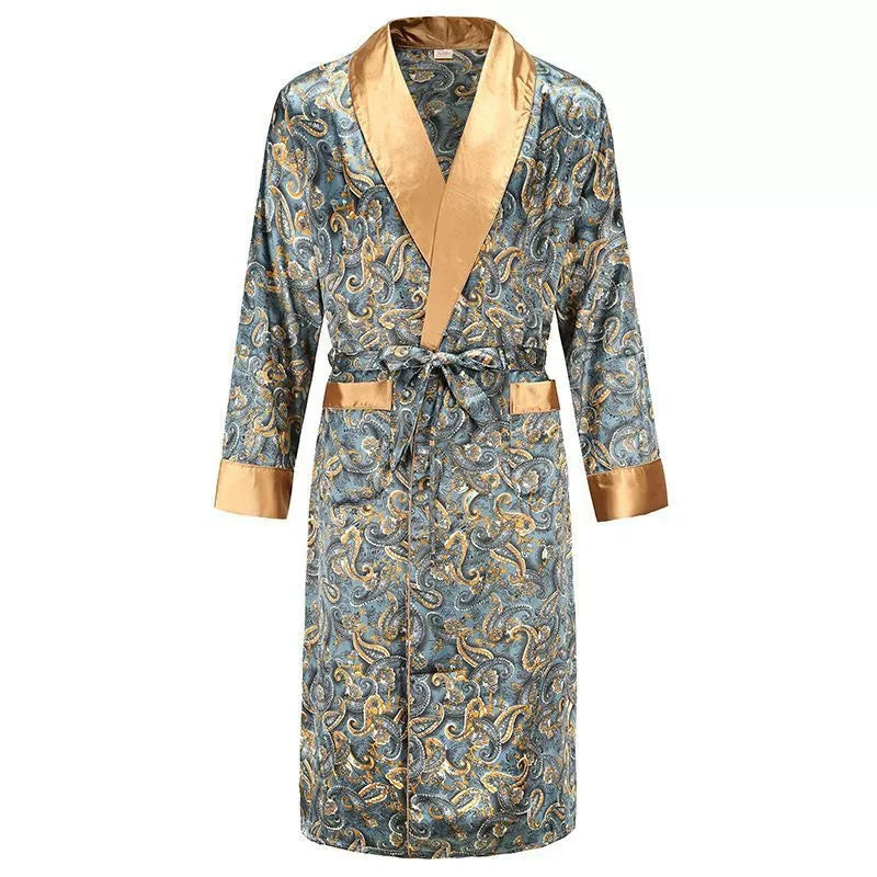 Luxury Men's Silky Kimono Robe Loose Home Clothes Female Dragon Printing Dressing Gown Male Sleepwear Loose Loungewear Pjs
