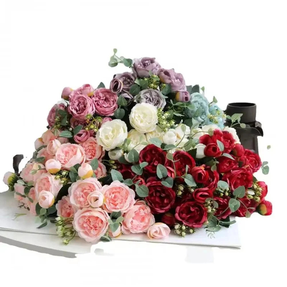 1Pc Silk Rose Artificial Flower Peony Outdoor UV Protection Wedding Wreath Bridal Bouquet Festival Decor Vase Home Room Diy Gift