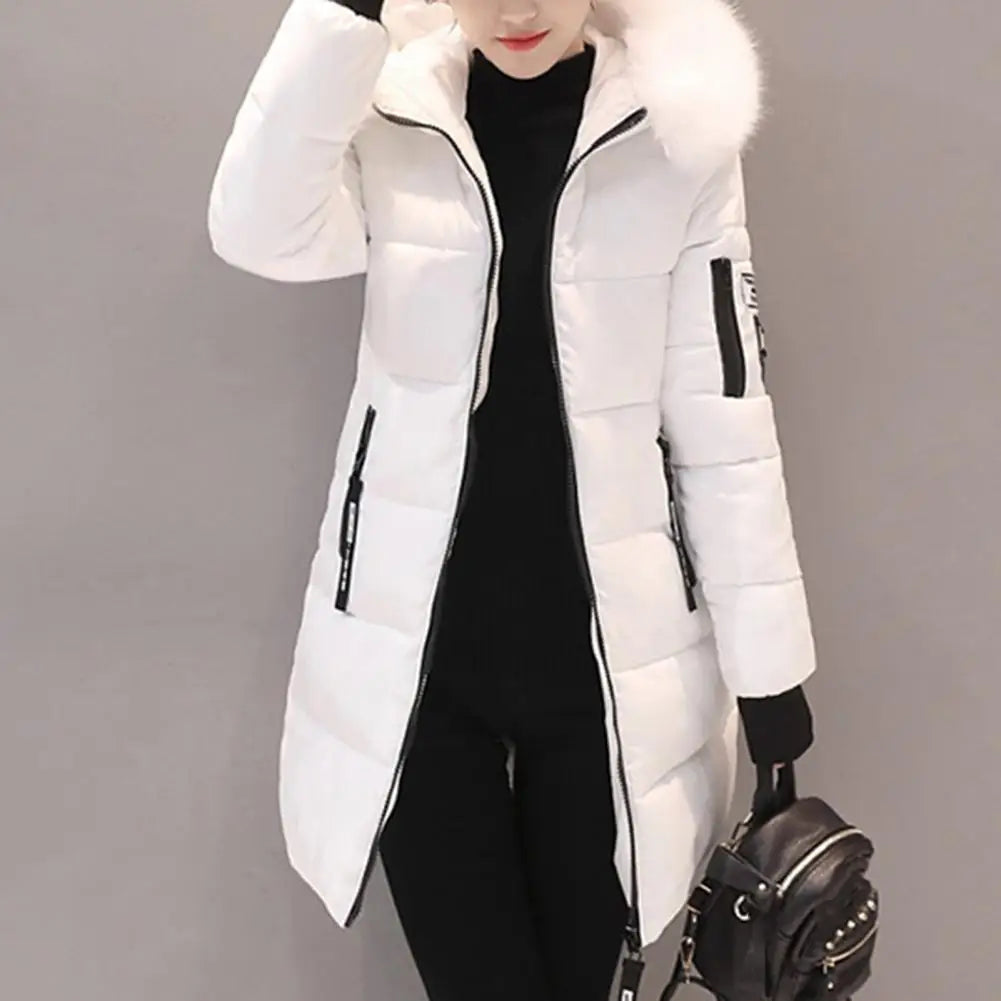 2026 New Winter Coat Women's Jacket Fur Neckline Long Basic Coats Thick Jackets Cotton Padded Outerwear Parkas Female Clothes