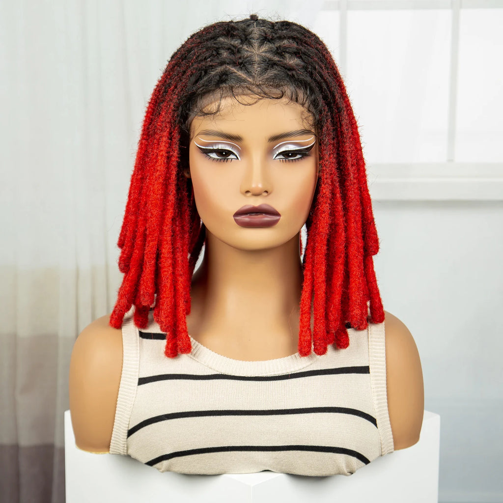 Orange Color Faux Locs Braided Wigs Synthetic Full Lace Knotless  Braided Lace Wig for Women Dreadlock Braids Wig with Baby Hair
