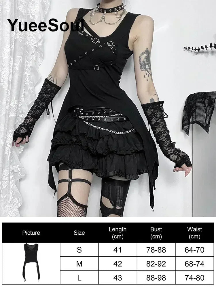 Gothic Crop Tops Black Spaghetti Strap Mesh Slim Corset Tops 2026 New Goth Punk Grunge Fairy Core Sexy Y2K Halloween Clothing