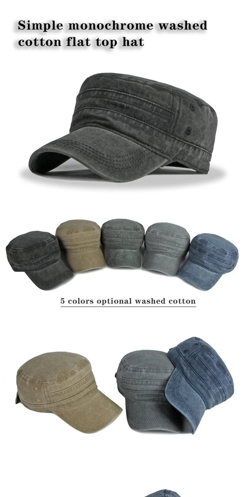 Spring Summer Short Brim Army Hat Men Women Outdoor Retro Washed Cotton Big Head Sunshade Flat Caps Military Cap Fishing Hats