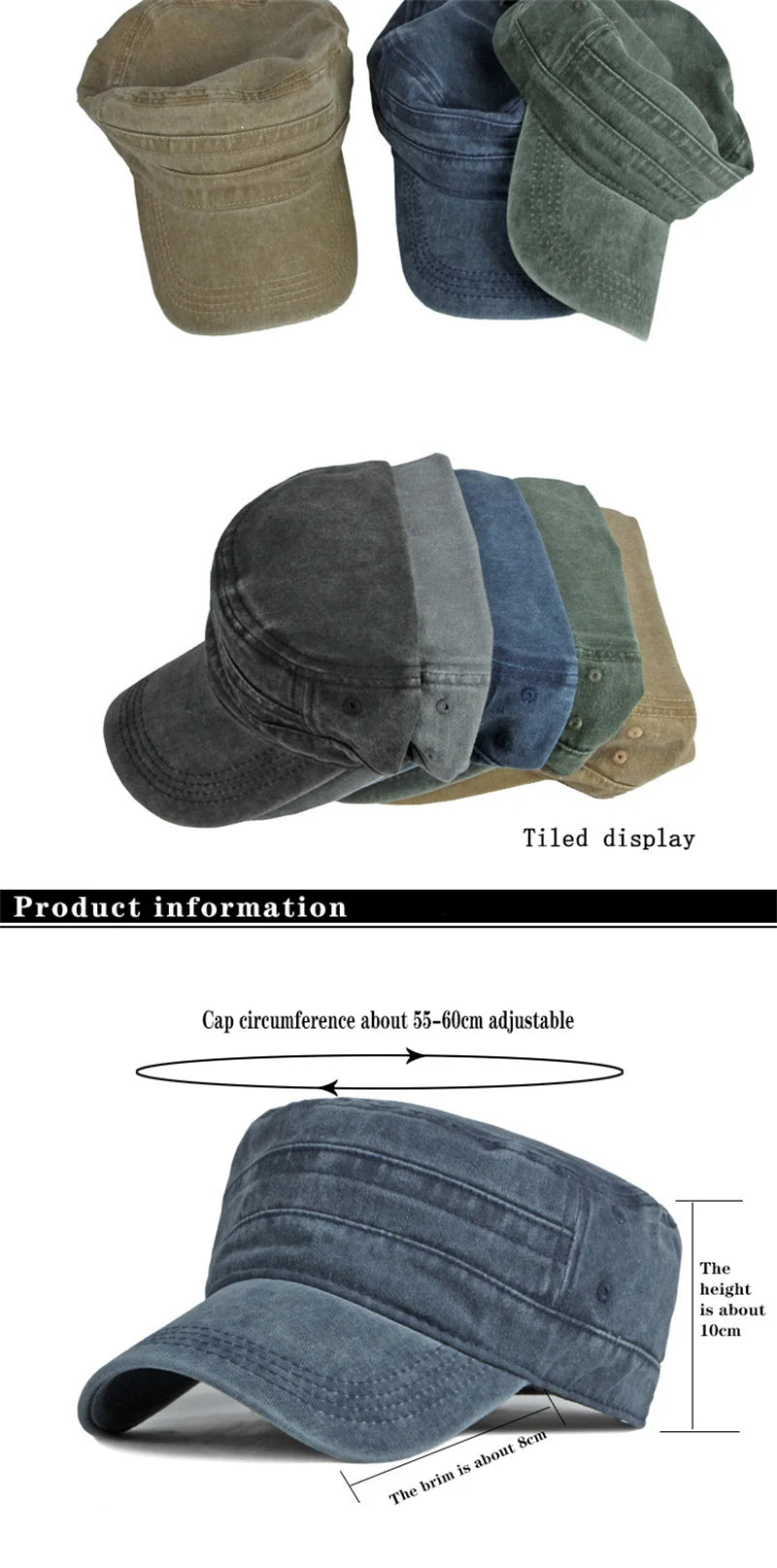 Spring Summer Short Brim Army Hat Men Women Outdoor Retro Washed Cotton Big Head Sunshade Flat Caps Military Cap Fishing Hats