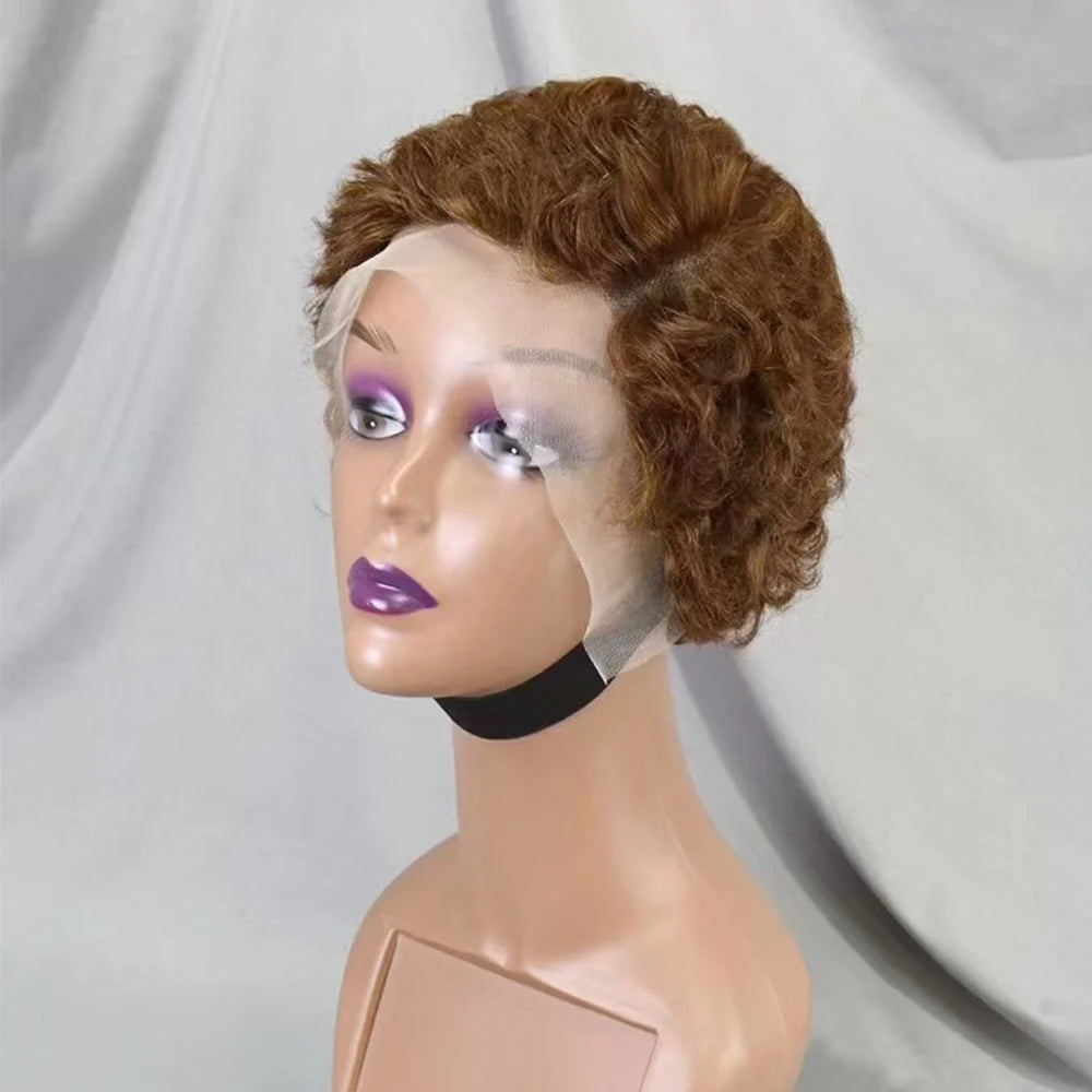 13x4 Lace Frontal Short Pixie Cut Curly Wave  Human Hair Wigs 180% Density 13x4 Lace Front Human Hair Wig for Black Women