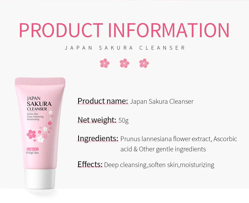 LAIKOU  Facial Cleanser Foam Face Wash Remove Blackhead Moisturizing Shrink Pores Deep Cleaning Oil Control  Skin Care 50g