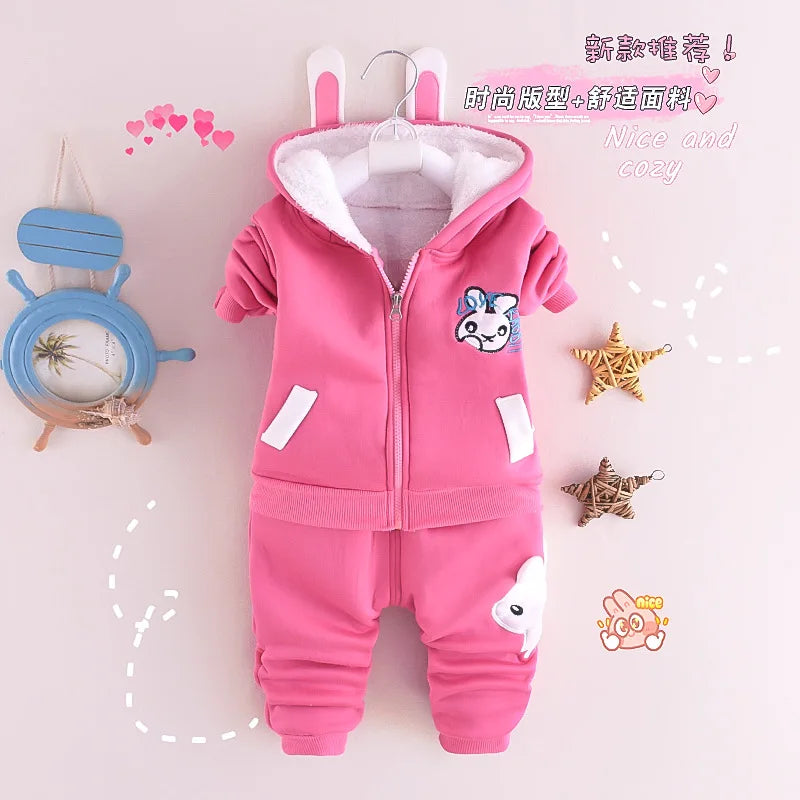2026 New Baby Boys Girls Christmas Cartoon Winter Hooded Plush Warm Vest Coat+Sweatshirt+Pants 3Pcs Infant Children Sports Suit